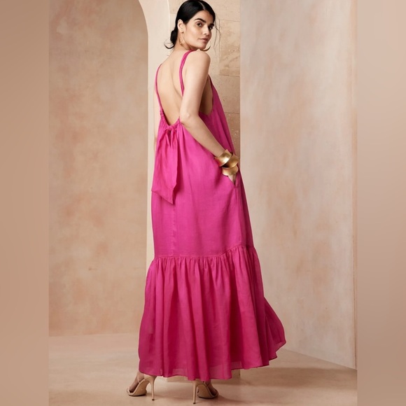 Banana Republic Women,s Fino Ramie Maxi Dress Dark Magenta Size L - Picture 3 of 8